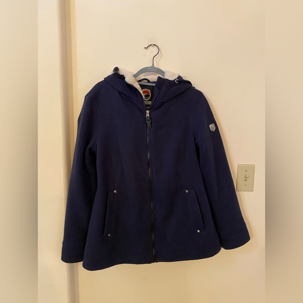 Madison Expedition Navy Hooded Jacket Sherpa Lined Zip Front Medium